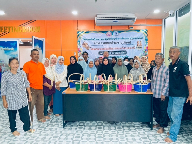 โครงการส่งเสริมและสนับสนุนการฝึกอาชีพคนพิการและผู้ดูแลคนพิการ (การสานตะกร้าหวายเทียม)